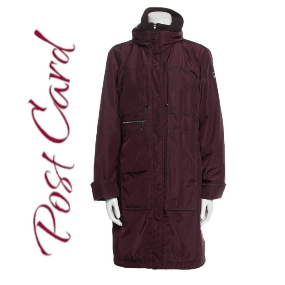 POST CARD Luxury Sportswear Alesaami Burgundy Hooded Knee Length‎ Parka, Size 8